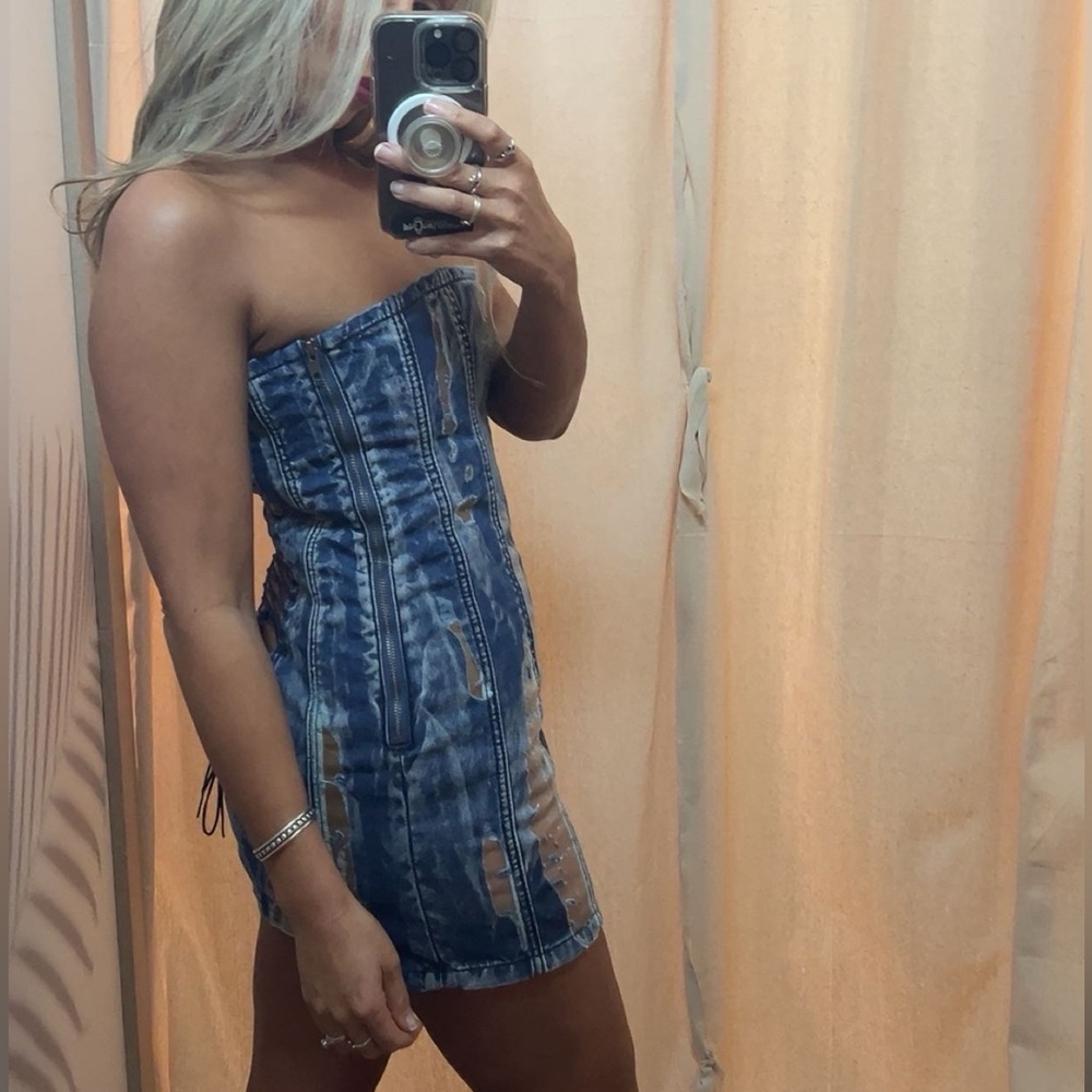 Jaded London Zion Mini Dress Lace Up Corset Mesh Denim UK 10 US 6 SMALL - Picture 12 of 12